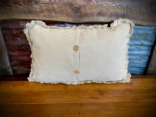 Burlap Vintage Pillow w/ Fringed Ruffle