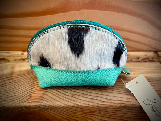 Turquoise Leather Cowhide Coin Pouch