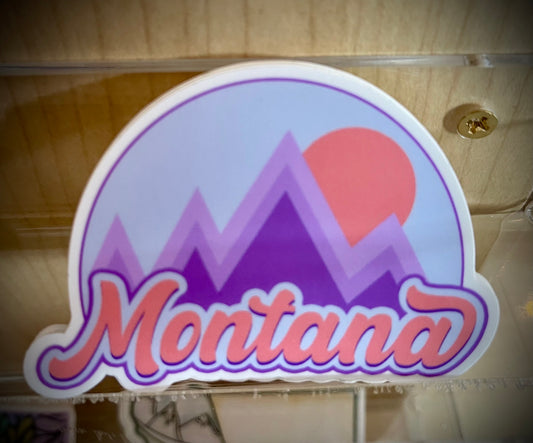 Mountain Sunset "Montana" Retro Diecut Sticker