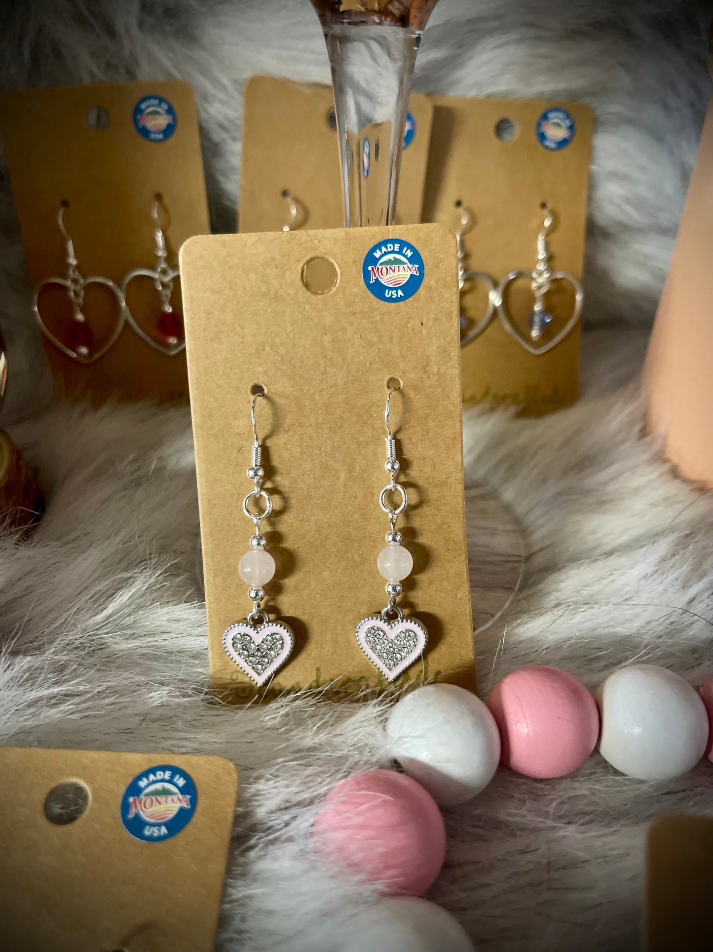 Crazy Kate Designs Hand-Beaded Earrings (Valentine's & Galentine's-Silver)