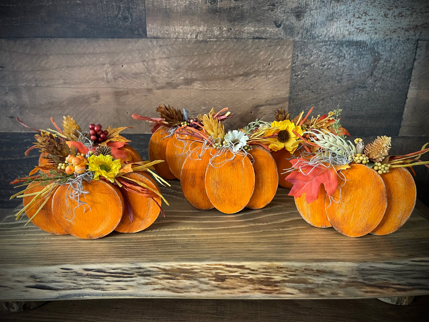 Decorated Wooden Decor Pumpkins