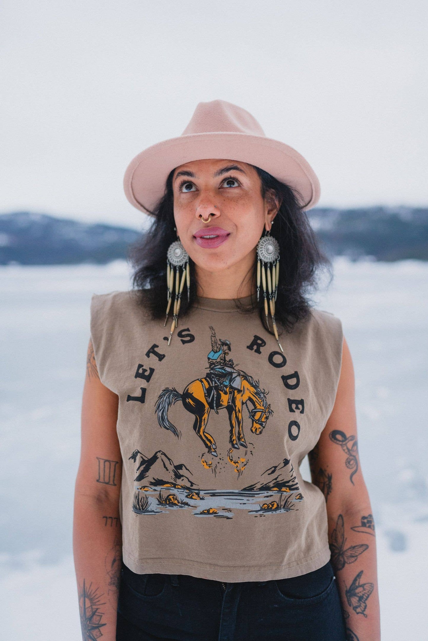 Let's Rodeo Ladies Muscle Tee - Faded Brown