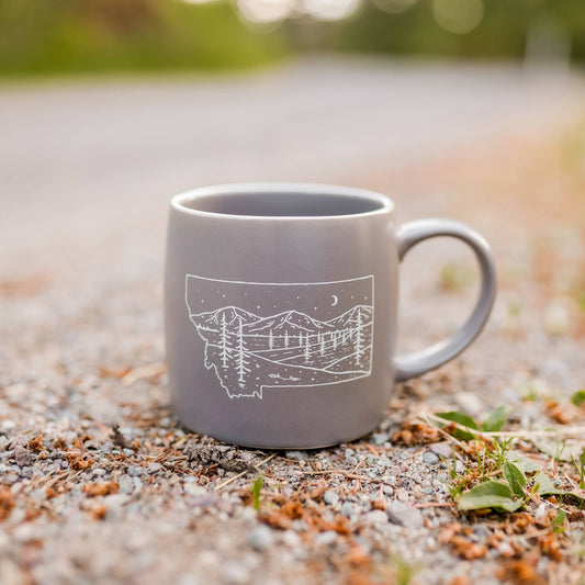 The Montana Scene "Starry Road" Coffee Mug in Grey
