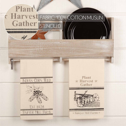 “Sawyer Mill Farms” Charcoal Plow & Corn Muslin Unbleached Natural Tea Towel Set of 2