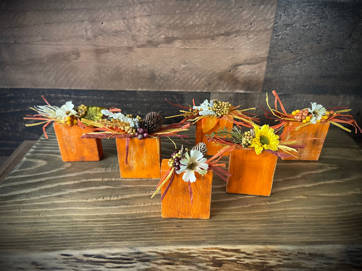 Decorated Wooden Decor Pumpkins