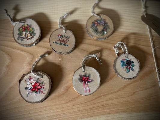 Handcrafted Christmas Tree-Ring Wooden Ornaments