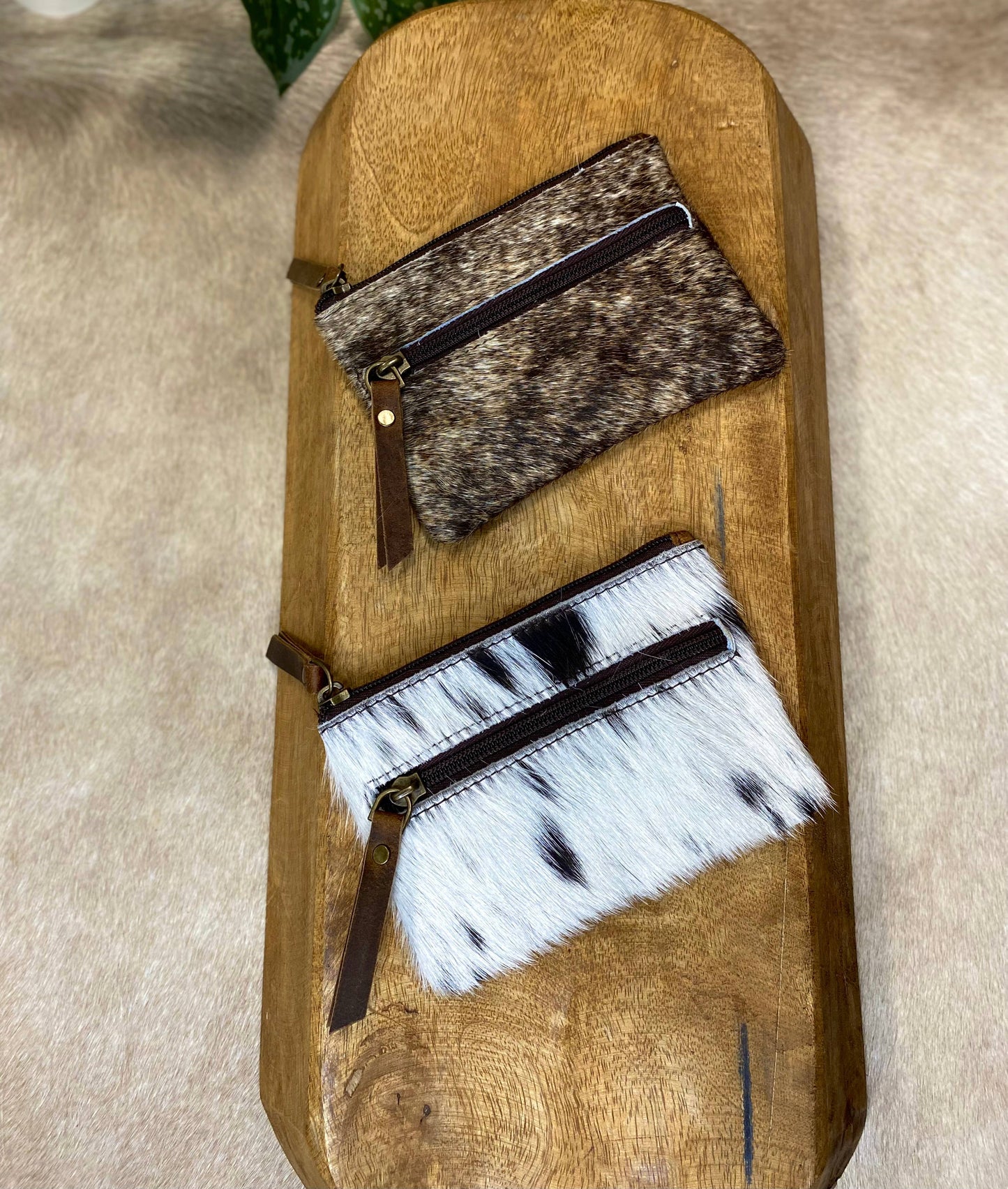 Vintage Leather Cowhide Double Zip Coin Pouch