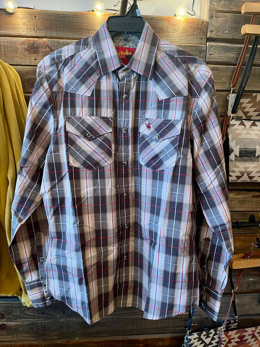 Camisa de manga larga con botones a presión para hombre