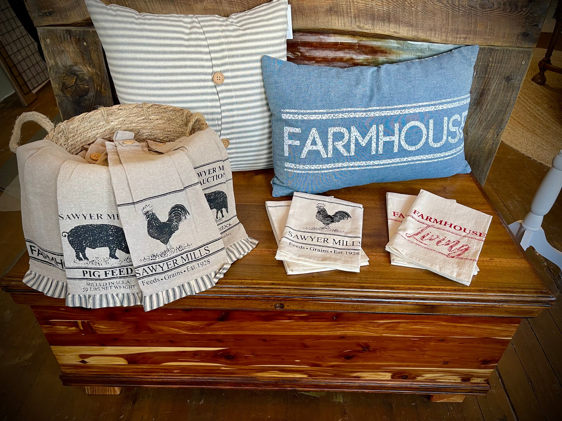 Blue “Farmhouse” Pillow – Sagebrush Designs - Main Image