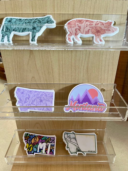 Montana Mountain Forest Scene Watercolor "Let's Get Lost" Diecut Vinyl Sticker