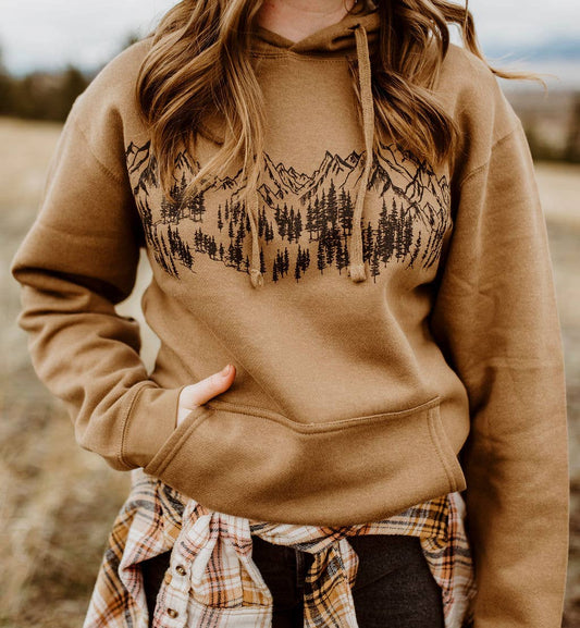Mountain Sketch Unisex Hoodie - Camel