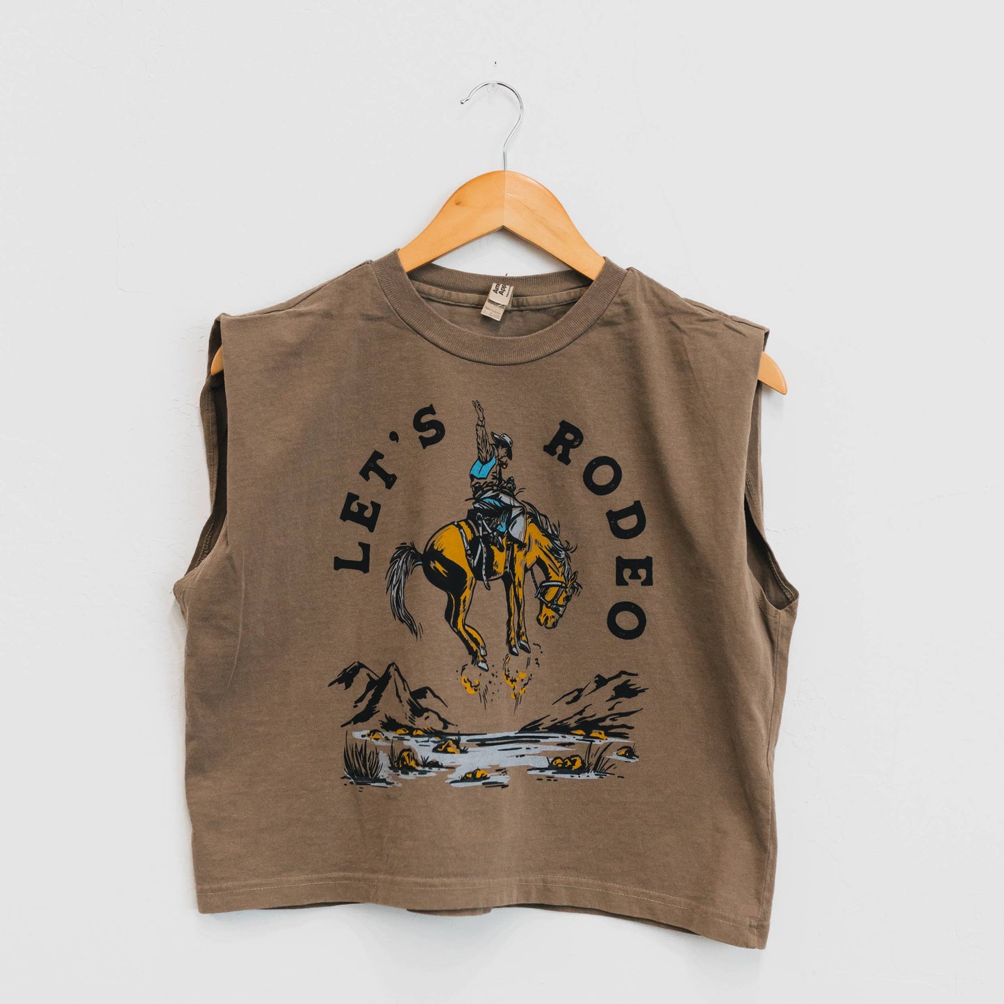 Let's Rodeo Ladies Muscle Tee - Faded Brown