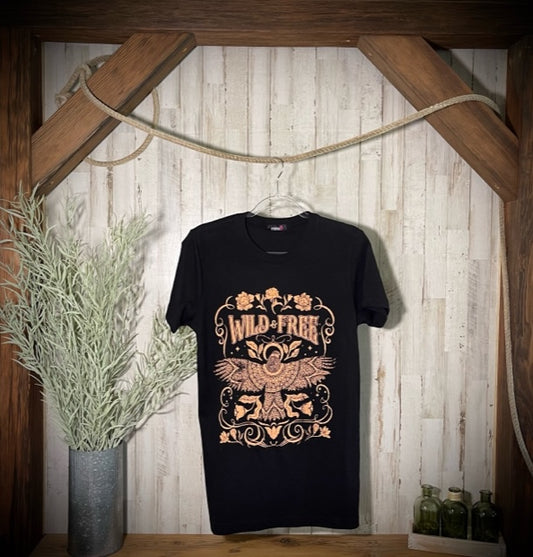 Camiseta estilo túnica estampada "Wild &amp; Free" en negro