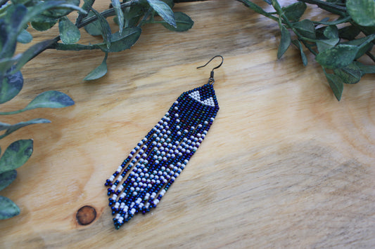 Irridescent Blue & White Beaded Earrings w/Triangular Base Accents (2 Diamonds)